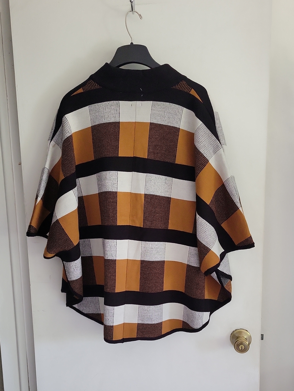 ANNE KLEIN Zip-Front Plaid Poncho Jacket in Mustard, Brown & White Sz 1X Retail - Picture 2 of 5